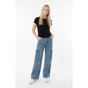 Wild Fable Jeans Women's Wide Leg Cargo High Rise Light Wash 26W 28L Fair Trade
